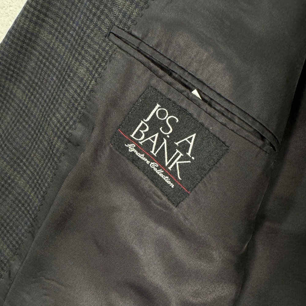Jos‎ A Bank Mens 48R Silk Wool Plaid Sport Coat Blazer Jacket Charcoal Blue EUC - Picture 5 of 11
